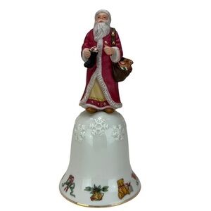 Lenox Porcelain Pere Noel Bell Santa Bag of Toys Holding Stocking And Candy Cane